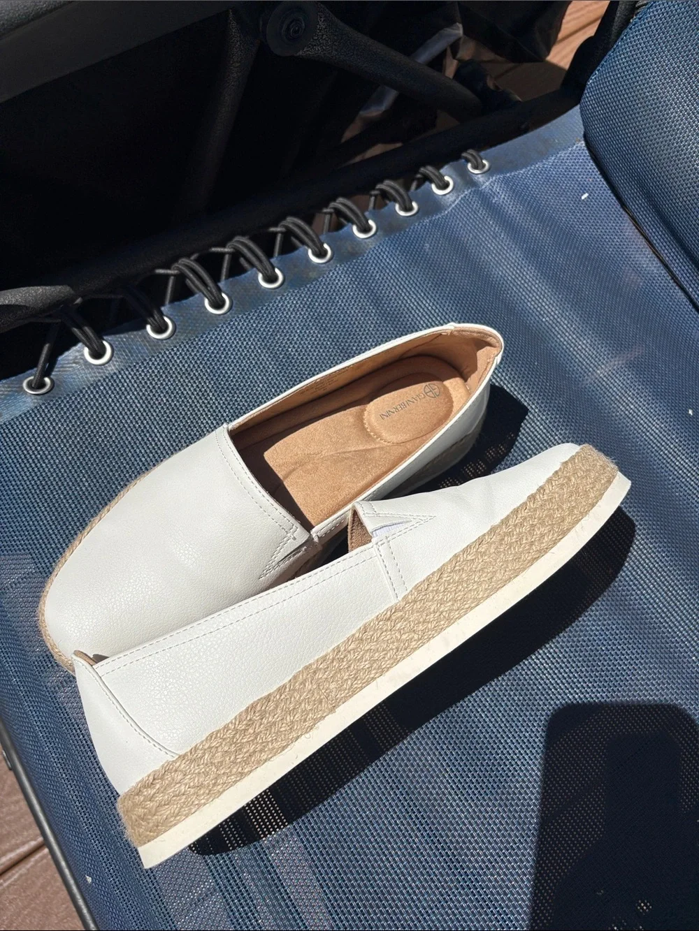 White Slip-On Leather Espadrilles Sz 9